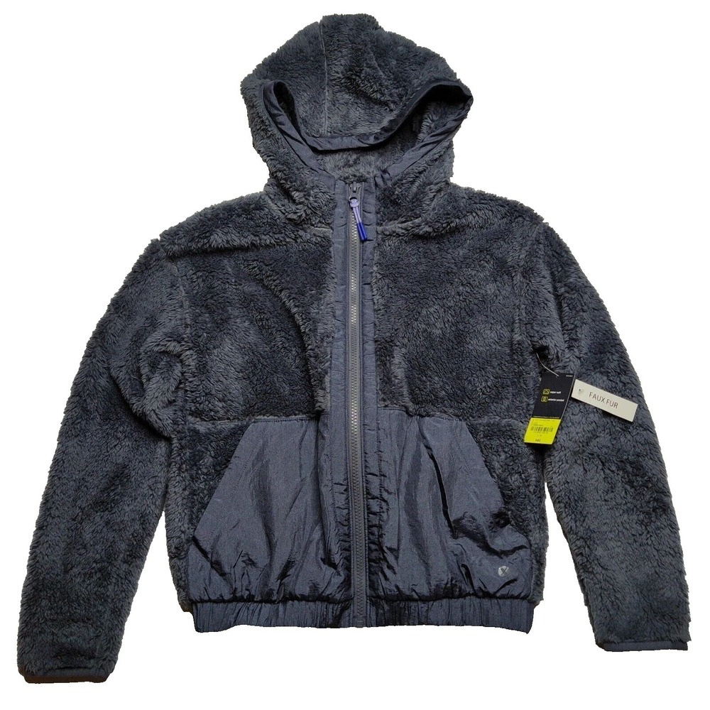 XERSION Faux Fur Super Soft Orion Gray Zip Hooded Jacket - Boys Large 14 NEW